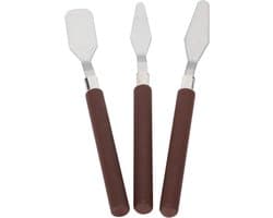 Set van 3 RVS Paletmessen met Houten Handvat, Gebogen Mes voor Multifunctioneel Gebruik bij Schilderen en Boetseren