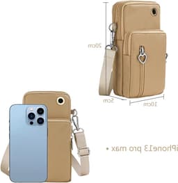 Kleine Schoudertas voor Mobiele Telefoon met Hoofdtelefoon Ingang - Mini Crossbody Tas voor Telefoons tot 7 Inch - Ideaal voor Dagelijks Gebruik en Reizen, Khaki — thumbnail 3