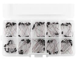 100 Stuks Diodeset met 10 Waarden, Germanium, Gelijkrichter, Elektronische Componenten, 1N4001 tot 1N4007 en 1N5817 tot 1N5819, Inclusief Behuizing, Lage Vermogensverliezen en Hoge Efficiëntie