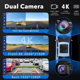 Dashcam voor Auto - 10.26” 4K Dashcam – CarPlay & Android Auto – 350° Rotatie – 6M AHD Achtercamera – Nachtzicht & Rijassistentie - Zwart — thumbnail 4