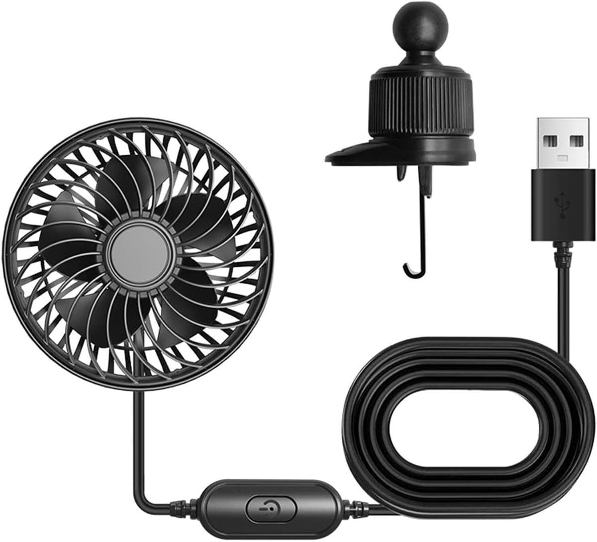 Auto Ventilator - Draagbare Koeler - Comfortabel Reizen - Drie Snelheden - 5 x 15 x 5 cm - Zwart — afbeelding 1