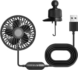 Auto Ventilator - Draagbare Koeler - Comfortabel Reizen - Drie Snelheden - 5 x 15 x 5 cm - Zwart — thumbnail 1