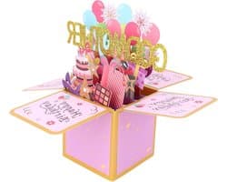 Creatieve 3D Pop-Up Verjaardagskaart met Kleurrijke Ballonnen en Envelop voor Vrouwen en Peettantes