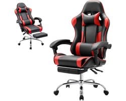 Gamingstoel / Ergonomische Bureaustoel - Kunstleer - Met Voetensteun, Hoofdsteun & Lendenkussen - Verstelbare Hoogte - 125 kg Draagvermogen