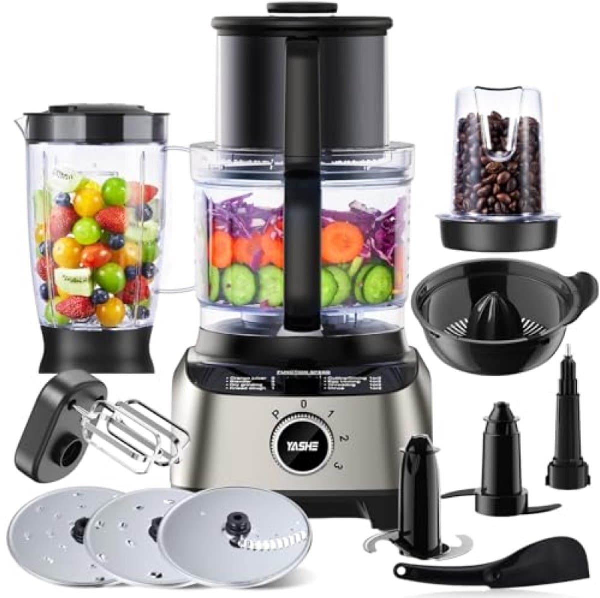 11-in-1 keukenmachine, 1300 W, blender, hakmolen, sapcentrifuge, deegmachine, 2,5 l kom, 1,5 l mengbeker, 3 snelheden, pulsfunctie, veiligheidsvergrendeling — afbeelding 1