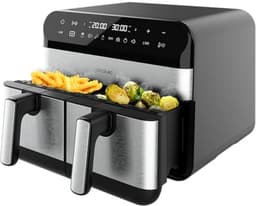 Digitale Airfryer - Heteluchtoven - Gezond Koken - Dubbele Temperatuur - 9 Liter - Donker Inox — thumbnail 1