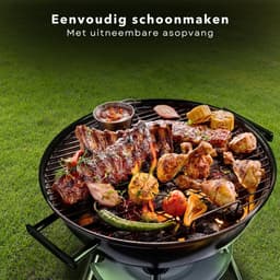 Cheqo® Houtskool Barbecue - Kogelgrill Houtskoolbarbecue - BBQ - Barbecue met Wielen - Zwart Metaal - Op Wielen - Inclusief EBOOK — thumbnail 4