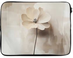 Laptophoes 17 inch - Bloem - Beige - Verf - Schaduw - Laptop sleeve - Binnenmaat 41x28 cm - Zwarte achterkant