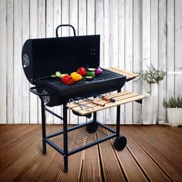 XXL Houtskoolbarbecue op Wielen – Met Deksel, Thermometer & 3 Verstelbare Roosters – Ruim Grilloppervlak – Incl. Zijtafels & Aslade – Smoker Barbecue - Ideaal voor de Tuin — thumbnail 5