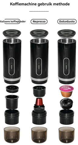 3-in-1 Draagbare Koffiemachine – Snelle waterverwarming -Voor capsules & gemalen koffie – USB-C oplaadbaar – 80ml Reservoir-Volautomatisch espresso apparaat – Italiaans design – Voor buiten & in de auto — thumbnail 3