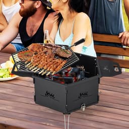 COSTWAY Grote houtskoolgrill met 360° draaibare grill, 2-in-1 vuurschaal, klapgrill, campinggrill met handgrepen voor koken en verwarmen, voor feestjes, camping, backpacking, 77 x 74 x 38 cm — thumbnail 3