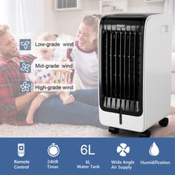 SureDeal® - Luchtkoeler - 6L - Verdampingskoeler met Afstandsbediening -Timer - 3 Snelheden - Zwart/Wit - Draagbaar — thumbnail 4