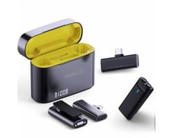 Draadloze Microfoon Set met Wind Filter - Noise Reduction - Geschikt voor iPhone & Android - 2 Stuks - Microfoon met Oplaadcase - Voor Vlog, Podcast, Stream, Interview, Laptop, Computer, Tablet, Telefoon