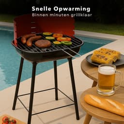 Cheqo® Houtskool Barbecue RVS - Houtskoolbarbecue - Verstelbaar Rooster - Ronde BBQ Rood/Zwart — thumbnail 5