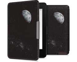 kwmobile e-reader hoesje geschikt voor Amazon Kindle Paperwhite hoes - E reader flip case met magnetische sluiting - Ereader cover - Maan design in lichtgrijs / zwart