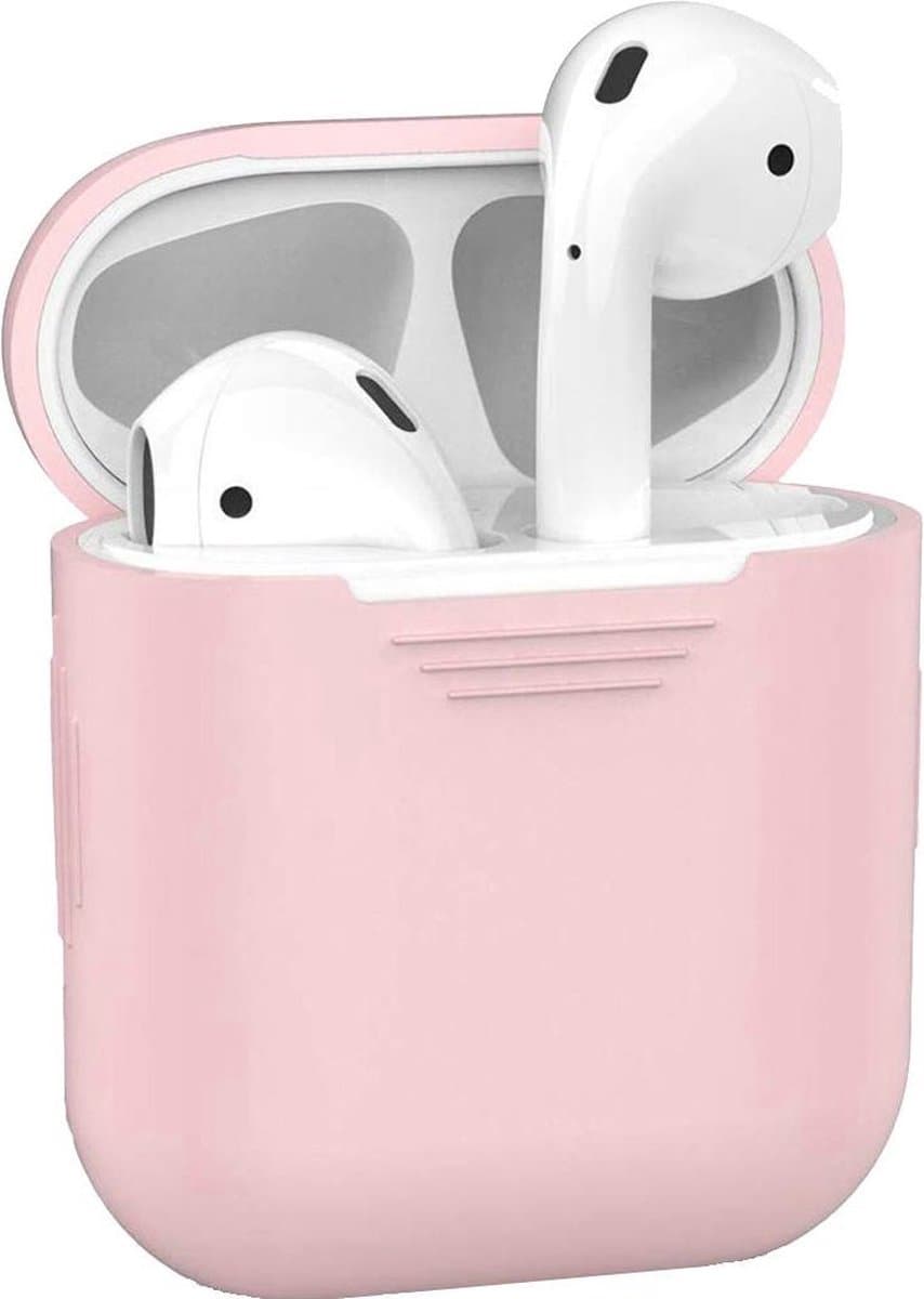 Hoesje - Geschikt voor Apple Airpods 1 - Siliconen Hoes met Clip - Silicone Case Cover - Lichtroze — afbeelding 1