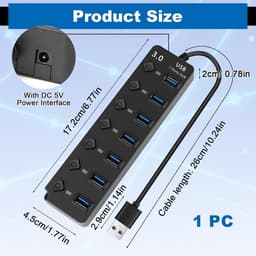 USB Hub - Poorten Uitbreider - Apparaten Aansluiten - Individuele Schakelaars - 7 Poorten - Zwart — thumbnail 3