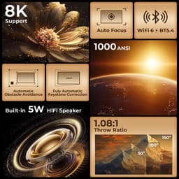 Beamer 1000 ANSI Lumen - Native 1080P Resolutie - 120W Vermogen - LCD Scherm - Android 14 Systeem - Home Theater Projector — thumbnail 1
