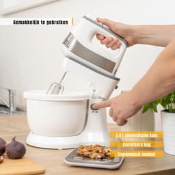 Levo® Mixer met Mengkom - Keukenmachine - Mixer - 3.4 Liter Mengkom - Wit - 31cm x 21cm x 36cm — thumbnail 5