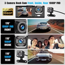 1080P High Definition Dash Camera, Drieweg, Grote Groothoek, Binnen en Buiten Auto-opname met Beeld in Beeld, Eenvoudige Installatie, Multinationale Taalondersteuning — thumbnail 4