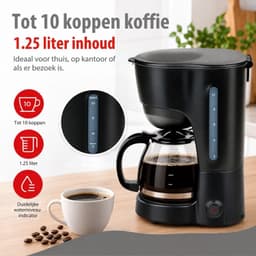 alpina Koffiezetapparaat 1,25L - Koffiemachine voor Filterkoffie - Geschikt voor 10 Koppen Koffie - Warmhoudfunctie en Druppelstop - Zwart — thumbnail 2