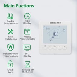 Wengart verwarmingsthermostaat WG02B05 - programmeerbaar 7 dagen, lcd-touchscreen, AC230V, Max3A, vloerverwarming, witte achtergrondverlichting — thumbnail 2