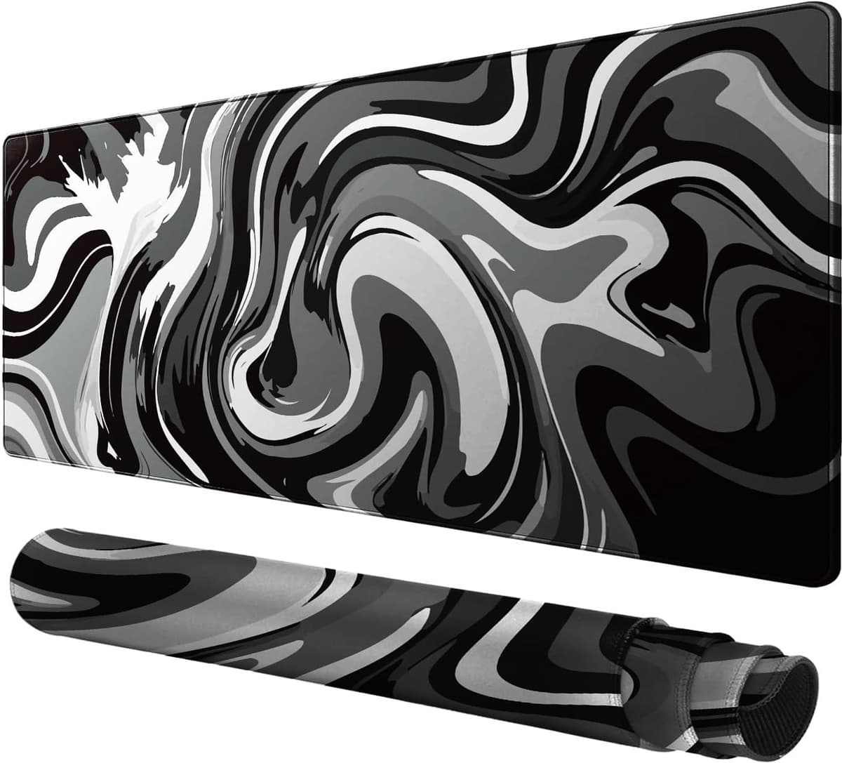 Nexara - Muismat XXL - Bureau Onderlegger en Gaming Mousepad - 90 x 40 cm - Swirl Zwart en Wit — afbeelding 1