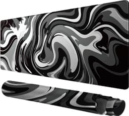 Nexara - Muismat XXL - Bureau Onderlegger en Gaming Mousepad - 90 x 40 cm - Swirl Zwart en Wit — thumbnail 1