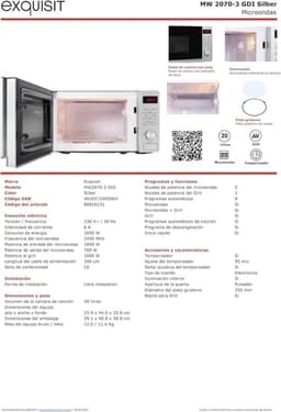 Compacte magnetron - Grillfunctie - Snel eten bereiden - 8 automatische programma's - Inhoud van 20 liter - Zilver — thumbnail 2