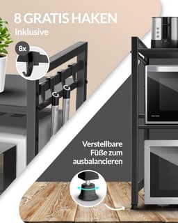 Magnetronrek Keukenrek - Voorraadrek Bakkersrek - Keuken Opbergen - In hoogte lengte verstelbaar - 3-laags - Zwart — thumbnail 3