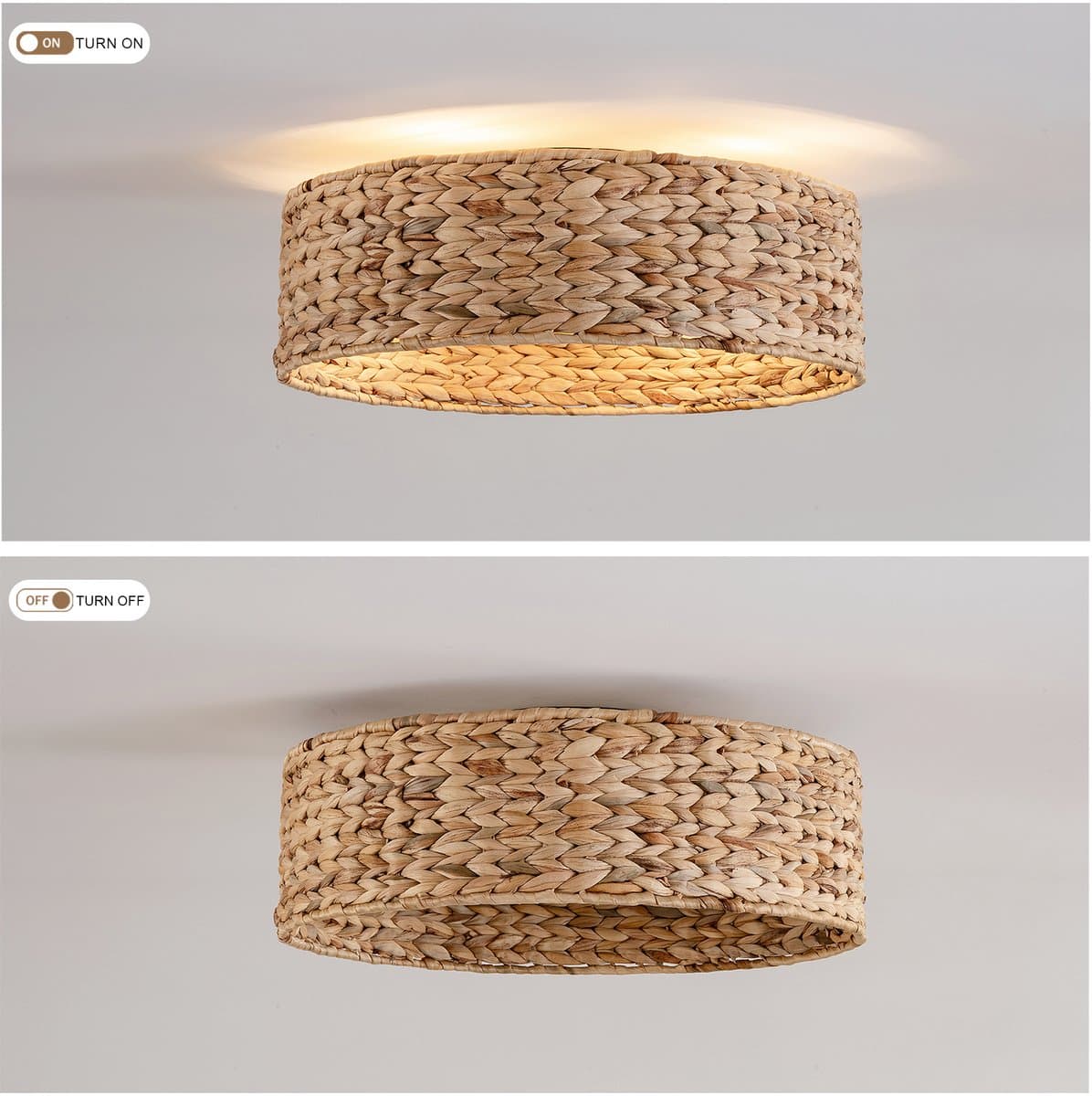 Plafondventilator met Verlichting 50x50x20 cm – Ventilatorlamp met LED-Verlichting – Minimalistisch – Rotan – Voor Slaapkamer – Koper — afbeelding 1