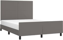 Bedframe met hoofdeinde, grijs, 140 x 190 cm, kunstleer, hotelbedframe, logeerkamer, bedframe voor slaapkamer, hotel, logeerkamer — thumbnail 4