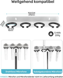 Multi-Mic-Houder, Wandbeugel voor 4 Handmics Bedraad/Draadloos, Wit — thumbnail 3