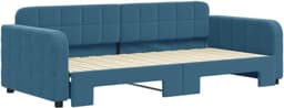 Bedframe, familiebed, tweepersoonsbed, slaapkamermeubel, dagbed, uittrekbaar, blauw, 90x200 cm, fluweel — thumbnail 3
