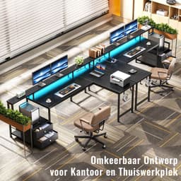 Gaming Bureau met LED Verlichting - 166L x 93H x 100B cm - L-Vormig Hoekbureau met Stopcontact - Met USB en Type-C-poort - 2 Non Woven Lade - Met IJzeren Haak - Gaming Desk - Gaming Computer Tafel met Monitorstandaard - Zwart — thumbnail 4