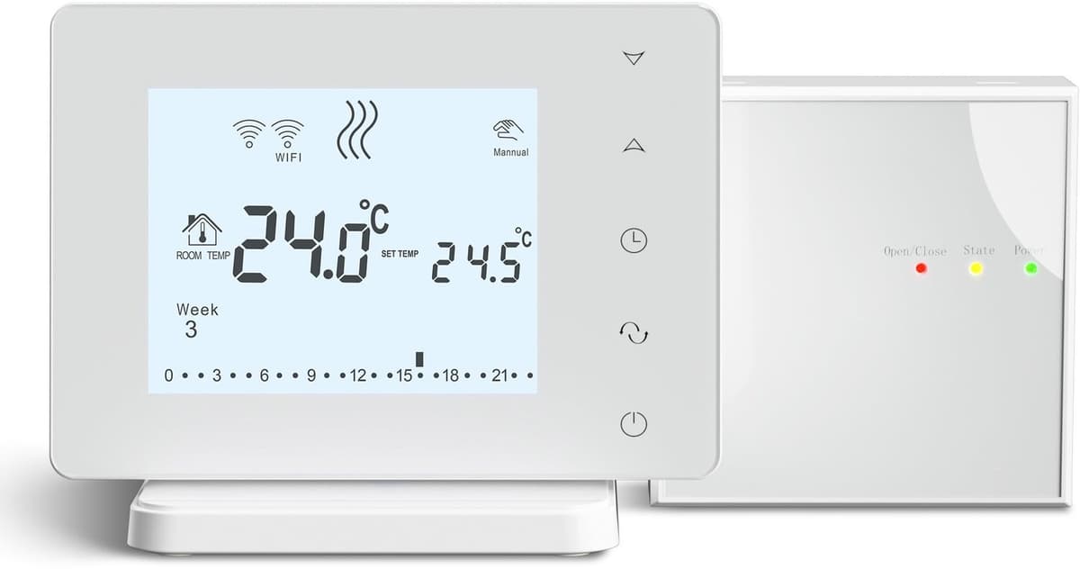 Slimme thermostaat voor vloerverwarming op waterbasis en gasboiler, RF & WiFi, draadloos, programmeerbare kamerthermostaat, compatibel met -app en spraakbesturing — afbeelding 1