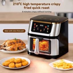 Airfryer - XXL – Heteluchtfriteuse – 2400W/2800W – 8L - RVS & Touchscreen – Multifunctionele Elektrische Friteuse - Olievrij Frituren - Zwart — thumbnail 4