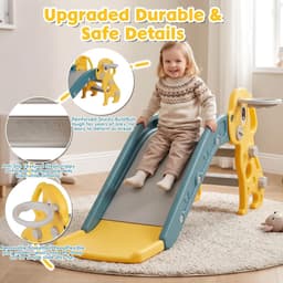 Glijbaan voor kinderen, kleine kinderglijbaan met basketbalmand, tuinglijbaan, peuterglijbaan, kinderspeelglijbaan binnen jaar, kinderglijbaan voor binnen en buiten, babyglijbaan, geel — thumbnail 5