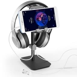 Hoofdtelefoonhouder met kantelbare telefoonstandaard - Aluminium en ergonomisch ontwerp voor thuis en kantoor — thumbnail 4