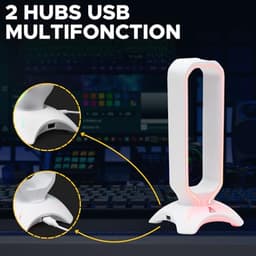 Gaming Headset Stand met RGB Backlight en USB Hub - Universele Hoofdtelefoonhouder voor PC, PS5, Xbox en Switch - Antislip en Ruimtebesparend - Wit 2024 — thumbnail 4