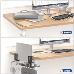 3-in-1 Laptop Houder Met Kabelbeheer en Hooftelefoonhaakjes - Verstelbare Onder-Bureau Organizer voor Thuis en Kantoor — thumbnail 2
