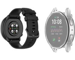 Strap-it Siliconen band Zwart + TPU Case Transparant - Geschikt voor Samsung Galaxy Watch 4 40mm - Bescherming hoesje voor Galaxy Watch 4 40mm smartwatch - Sport band zwart + TPU Case Transparant