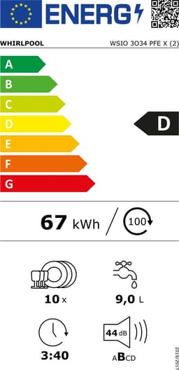 Whirlpool WSIO 3O34 PFE X Volledig ingebouwd vaatwasser 45 cm 10 couverts D — thumbnail 2