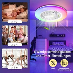 Plafondventilator met Verlichting - 49 cm, RGB LED, Afstandsbediening, Timer en 6 Snelheden — thumbnail 1