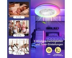 Plafondventilator met Verlichting - 49 cm, RGB LED, Afstandsbediening, Timer en 6 Snelheden