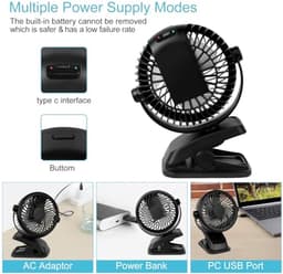 Stille Mini USB Ventilator met 3 Snelheden en Oplaadbare Batterij - Draaibare Tafelventilator voor Thuis en Buiten — thumbnail 1