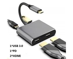 4-in-1 HD-adapter USB 3.0 Type-C naar Dual HDMI USB C Hub Dockingstation Schermuitbreiding