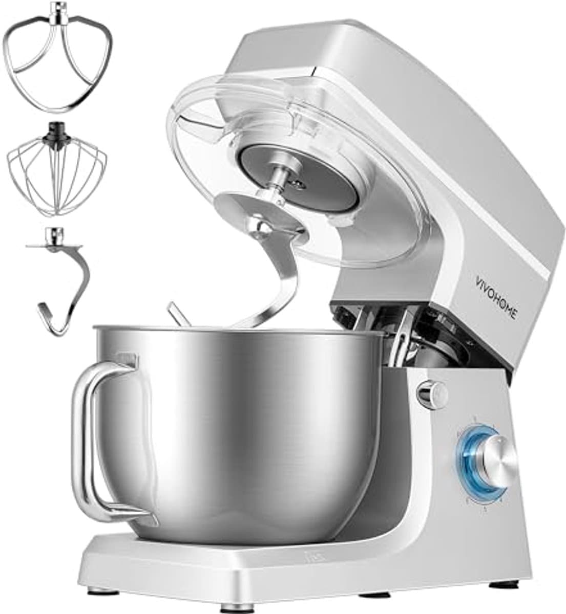 7.5 Liter 660W 6-Snelheden Stand Mixer - Zilver — afbeelding 1