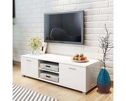 Moderne TV-tafel met 2 Etages en Deuren - Wit Glanzend 140 x 40,3 x 34,7 cm