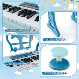 COSTWAY 37 toetsen kinderkeyboard, kinderpiano elektronisch met kruk, microfoon en muziekstandaard, kinderpiano met afneembare poten, pianotoetsenbord voor kinderen vanaf 3 jaar（blauw） — thumbnail 2
